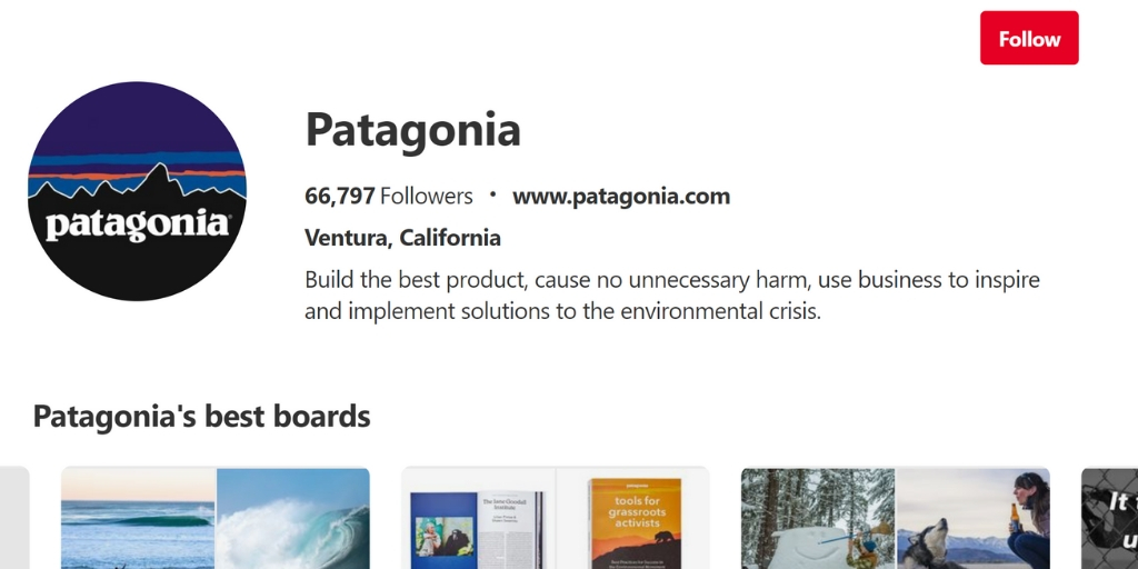 Optimize your social media profile step 2 -- patagonia pinterest profile example