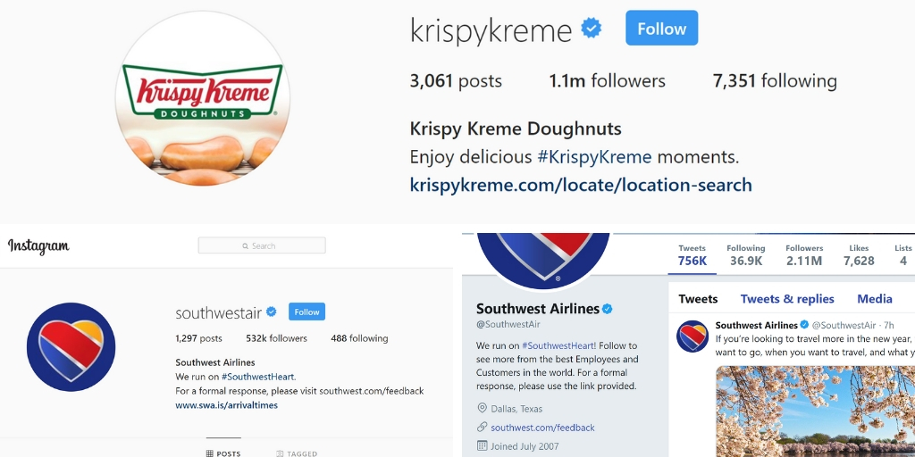 Optimize your social media profile -- step 8 -- krispy cream and southwest profile examples